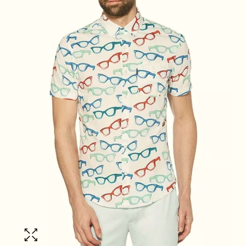 Original Penguin Men's Heritage Slim-Fit Glasses-Print Short Sleeve Shirt, Small